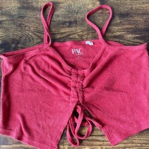 PacSun Red Ruched Ribbed Crop Top Tie Front Women’s Small